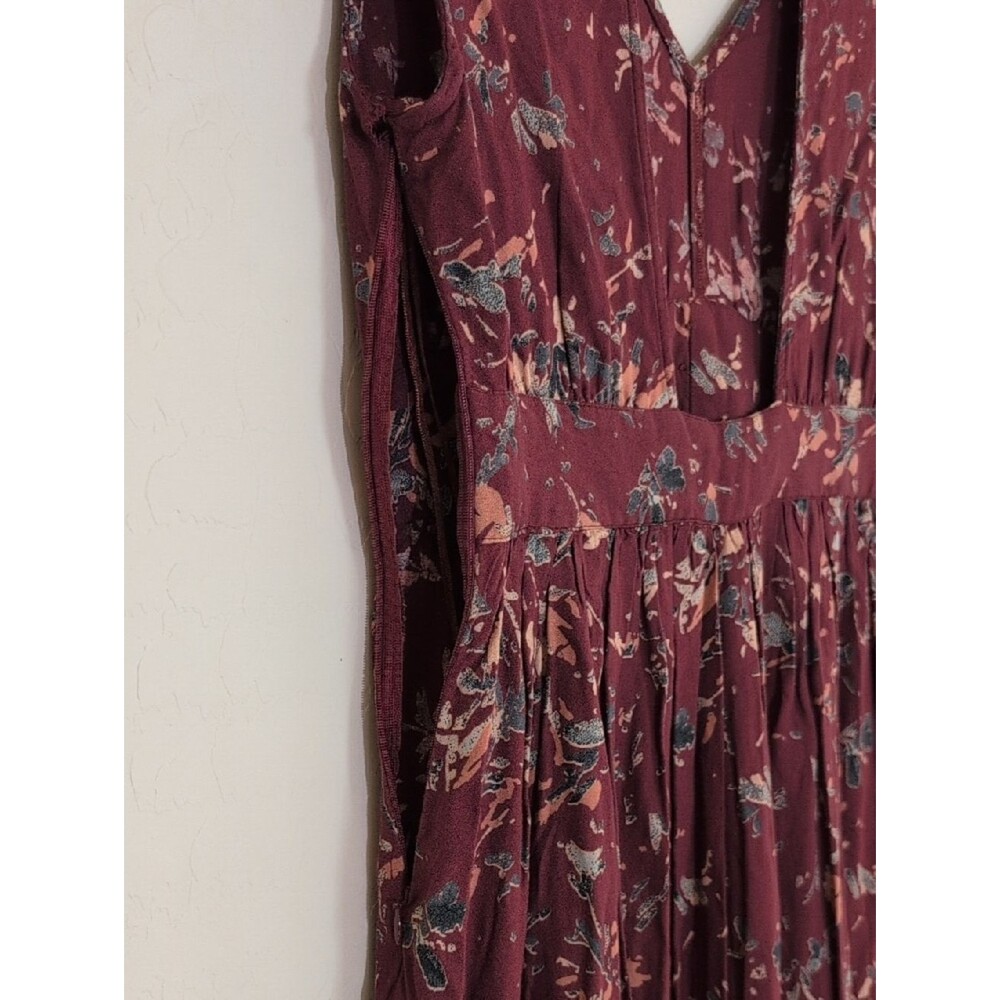 Roxy Retro Poetic Romantic Floral V-Neck Midi Dress Burgundy Maroon - Size M - Picture 8 of 14